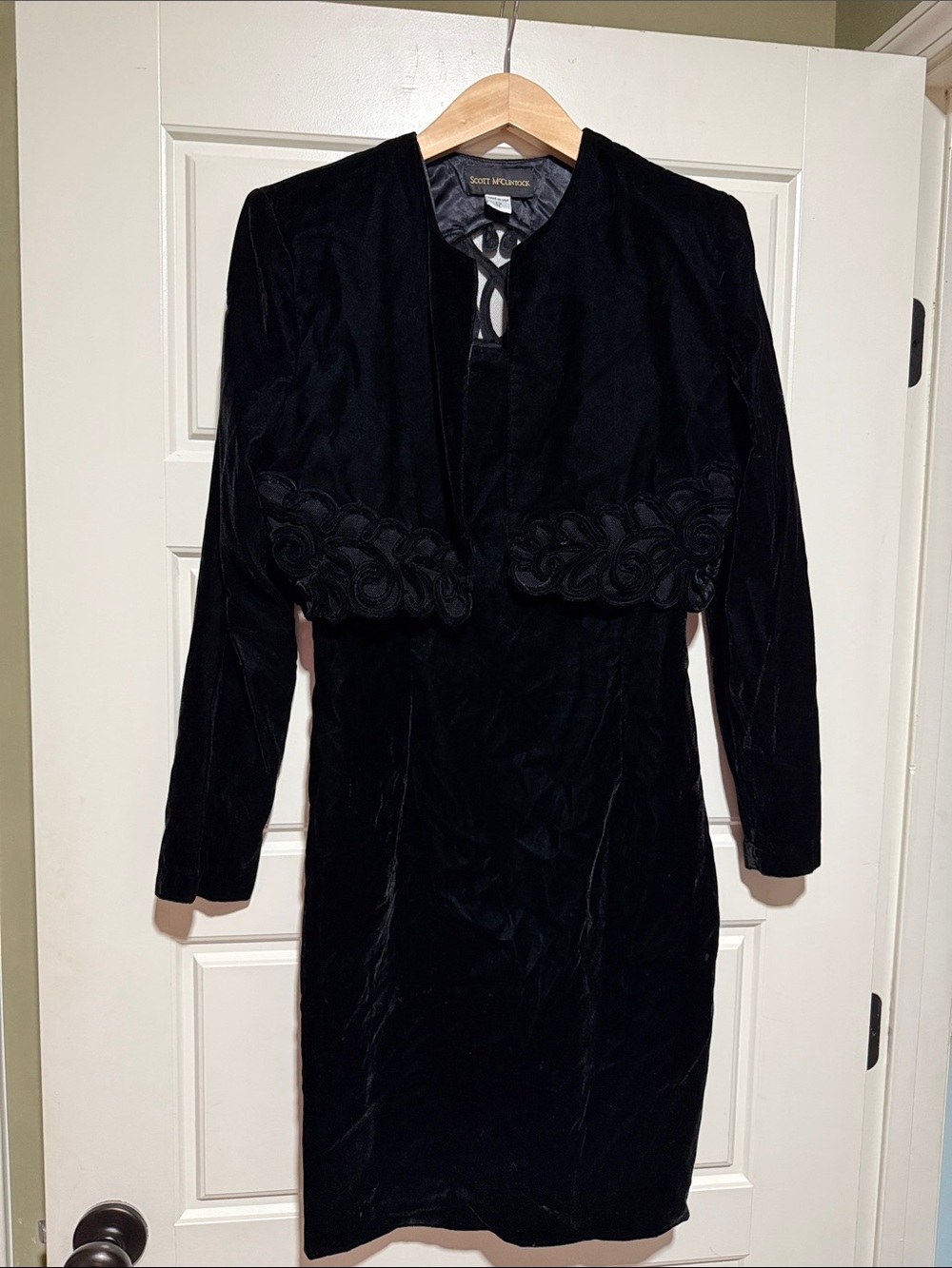 Scott McClintock Black Velvet Sheath Dress with Embroidered Bolero